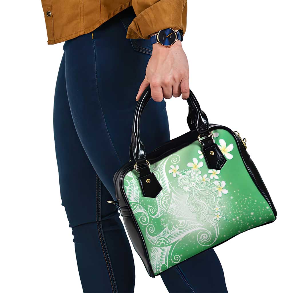 Polynesian Jellyfish Shoulder Handbag With Plumeria Green