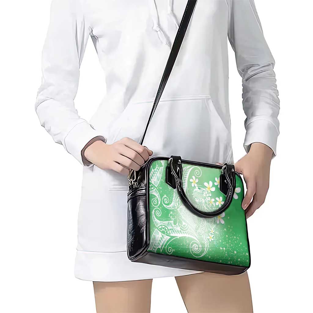 Polynesian Jellyfish Shoulder Handbag With Plumeria Green
