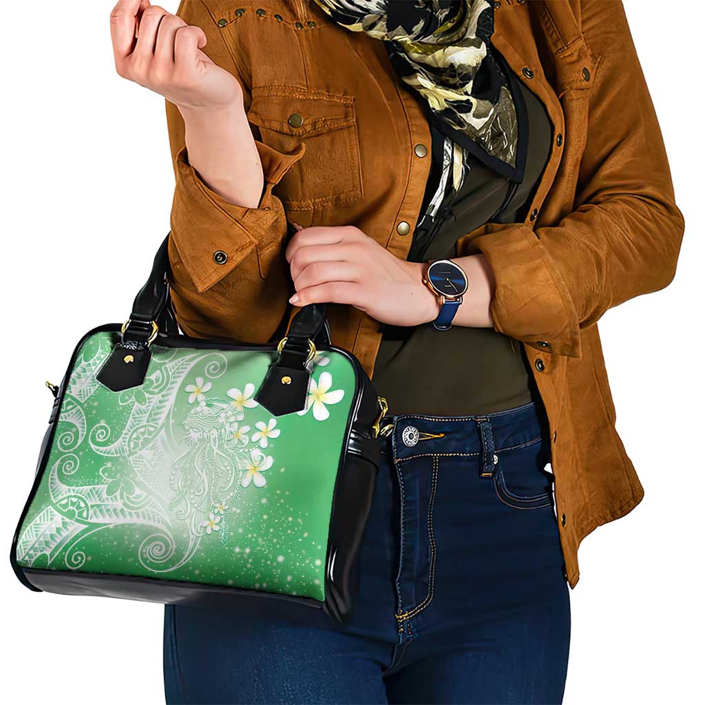 Polynesian Jellyfish Shoulder Handbag With Plumeria Green