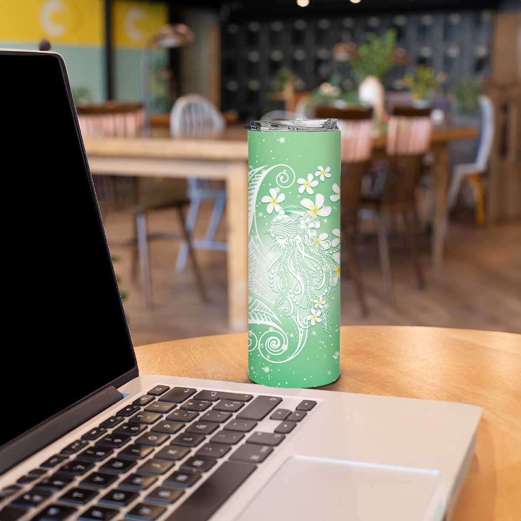 Polynesian Jellyfish Skinny Tumbler With Plumeria Green
