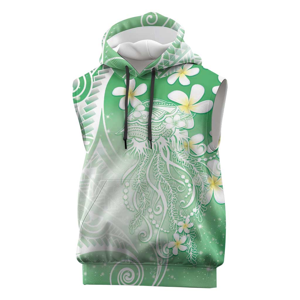 Polynesian Jellyfish Sleeveless Hoodie With Plumeria Green LT05 Green - Polynesian Pride