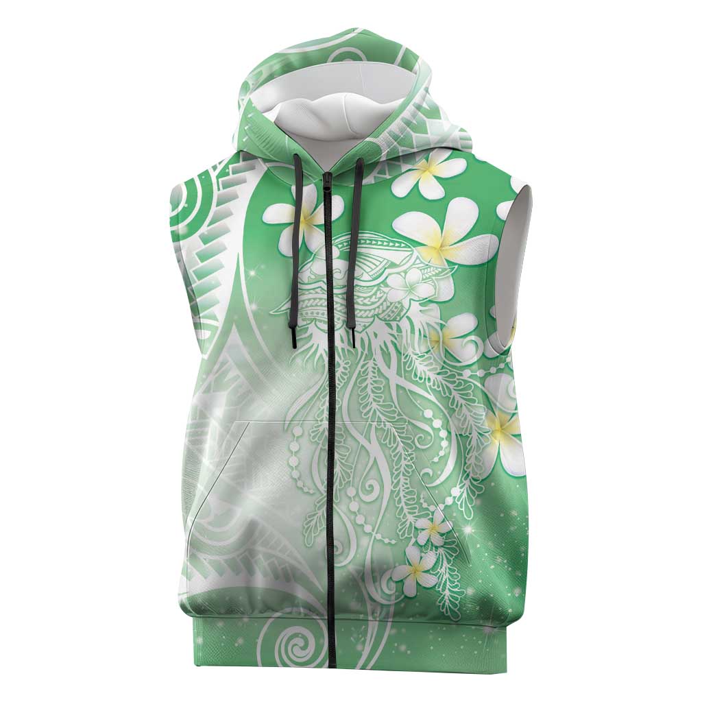 Polynesian Jellyfish Sleeveless Zip Hoodie With Plumeria Green LT05 Green - Polynesian Pride