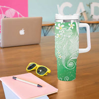 Polynesian Jellyfish Tumbler With Handle With Plumeria Green