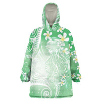 Polynesian Jellyfish Wearable Blanket Hoodie With Plumeria Green LT05 One Size Green - Polynesian Pride