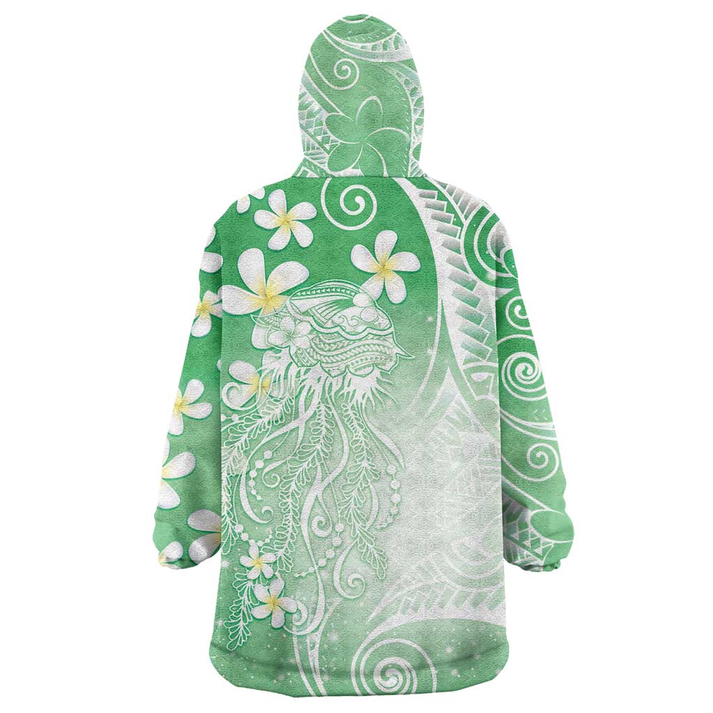 Polynesian Jellyfish Wearable Blanket Hoodie With Plumeria Green LT05 - Polynesian Pride