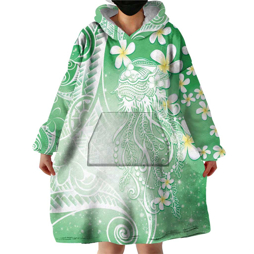 Polynesian Jellyfish Wearable Blanket Hoodie With Plumeria Green LT05 - Polynesian Pride