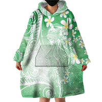 Polynesian Jellyfish Wearable Blanket Hoodie With Plumeria Green LT05 - Polynesian Pride
