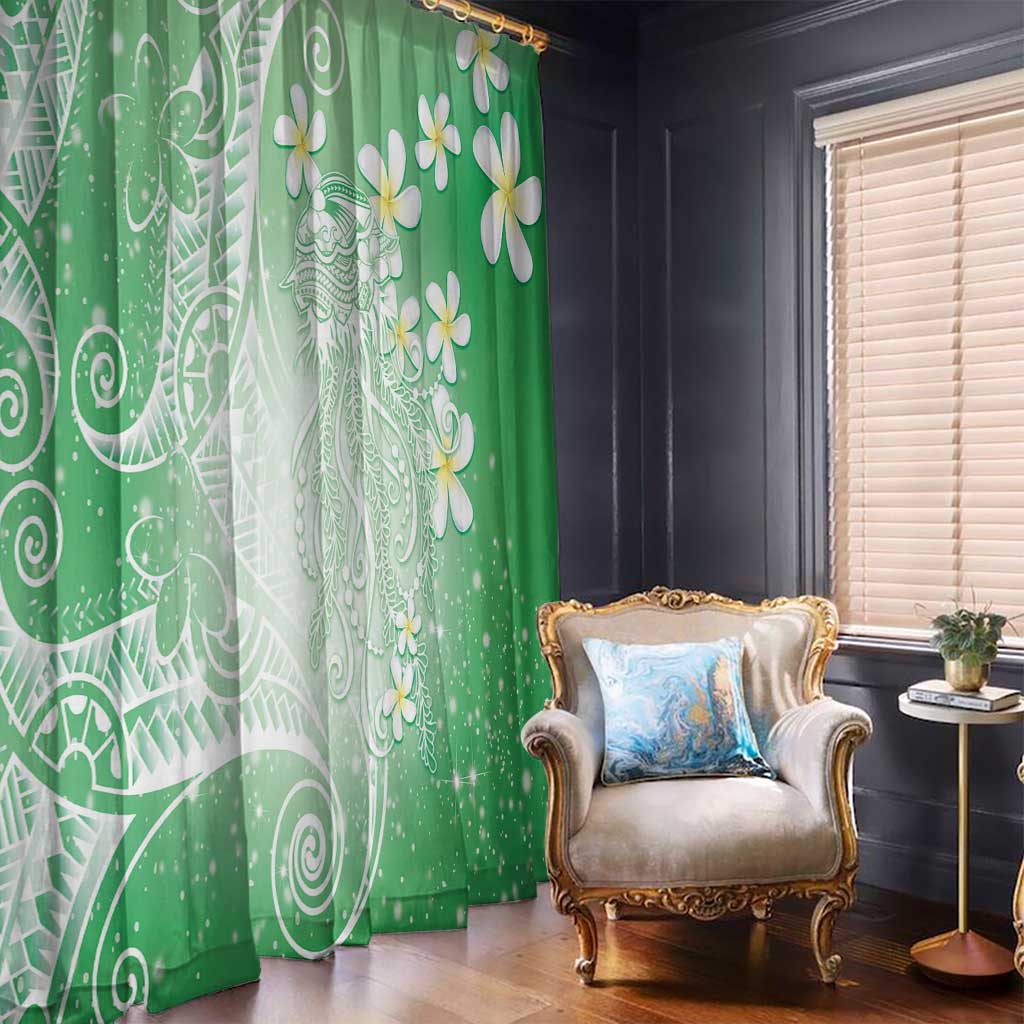 Polynesian Jellyfish Window Curtain With Plumeria Green