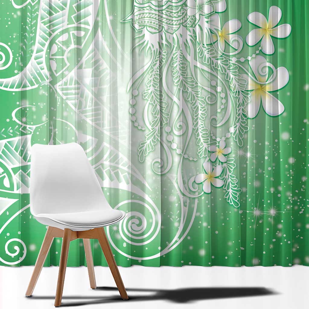 Polynesian Jellyfish Window Curtain With Plumeria Green