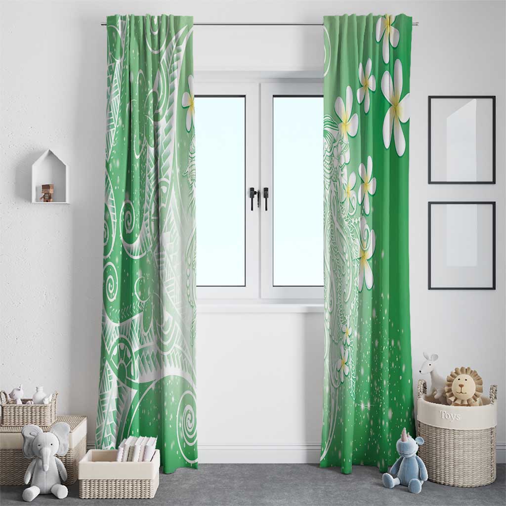 Polynesian Jellyfish Window Curtain With Plumeria Green