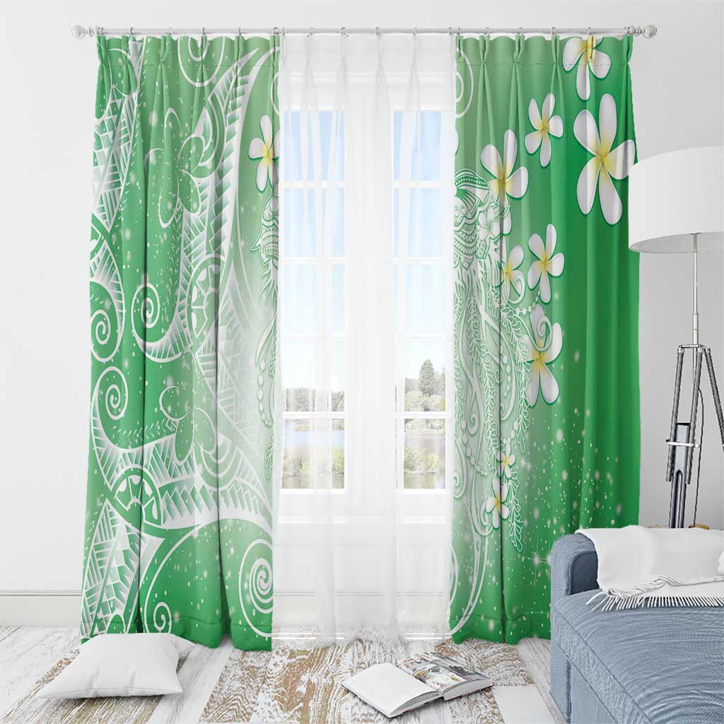 Polynesian Jellyfish Window Curtain With Plumeria Green