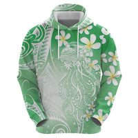 Polynesian Jellyfish Zip Hoodie With Plumeria Green