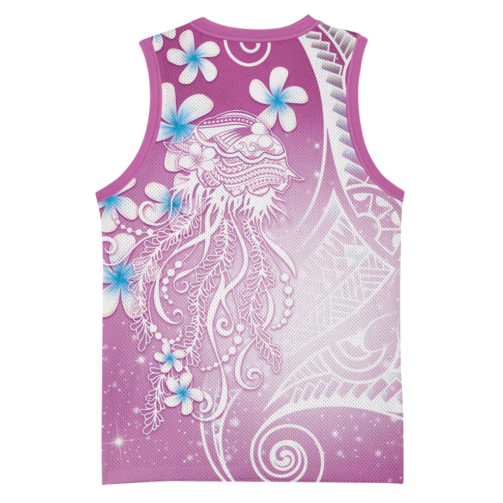 Polynesian Jellyfish Basketball Jersey With Plumeria Pink
