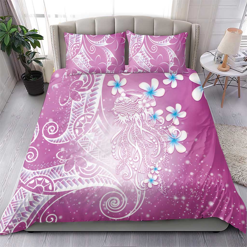 Polynesian Jellyfish Bedding Set With Plumeria Pink