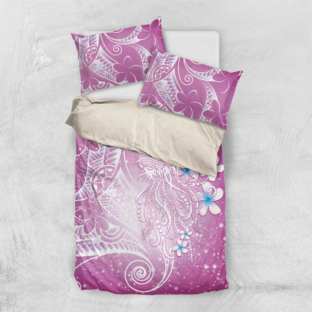 Polynesian Jellyfish Bedding Set With Plumeria Pink