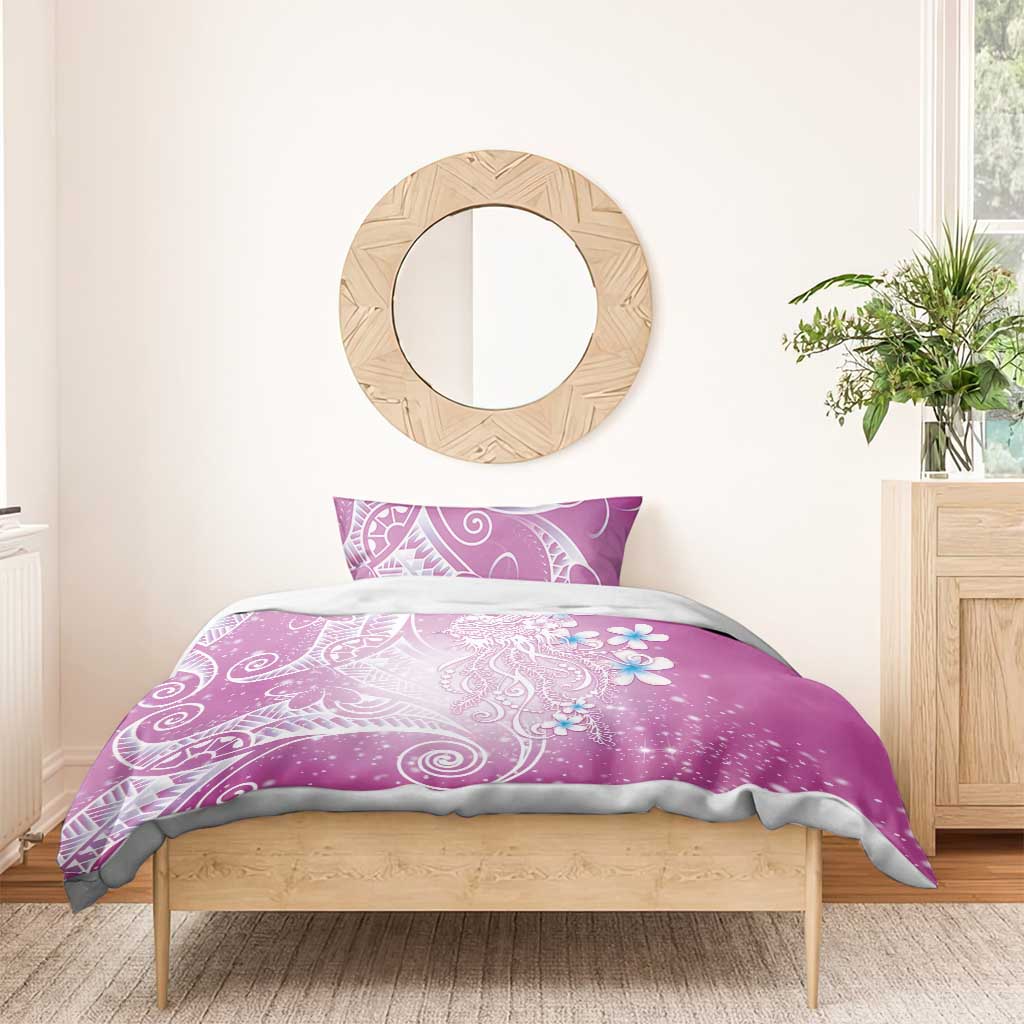 Polynesian Jellyfish Bedding Set With Plumeria Pink