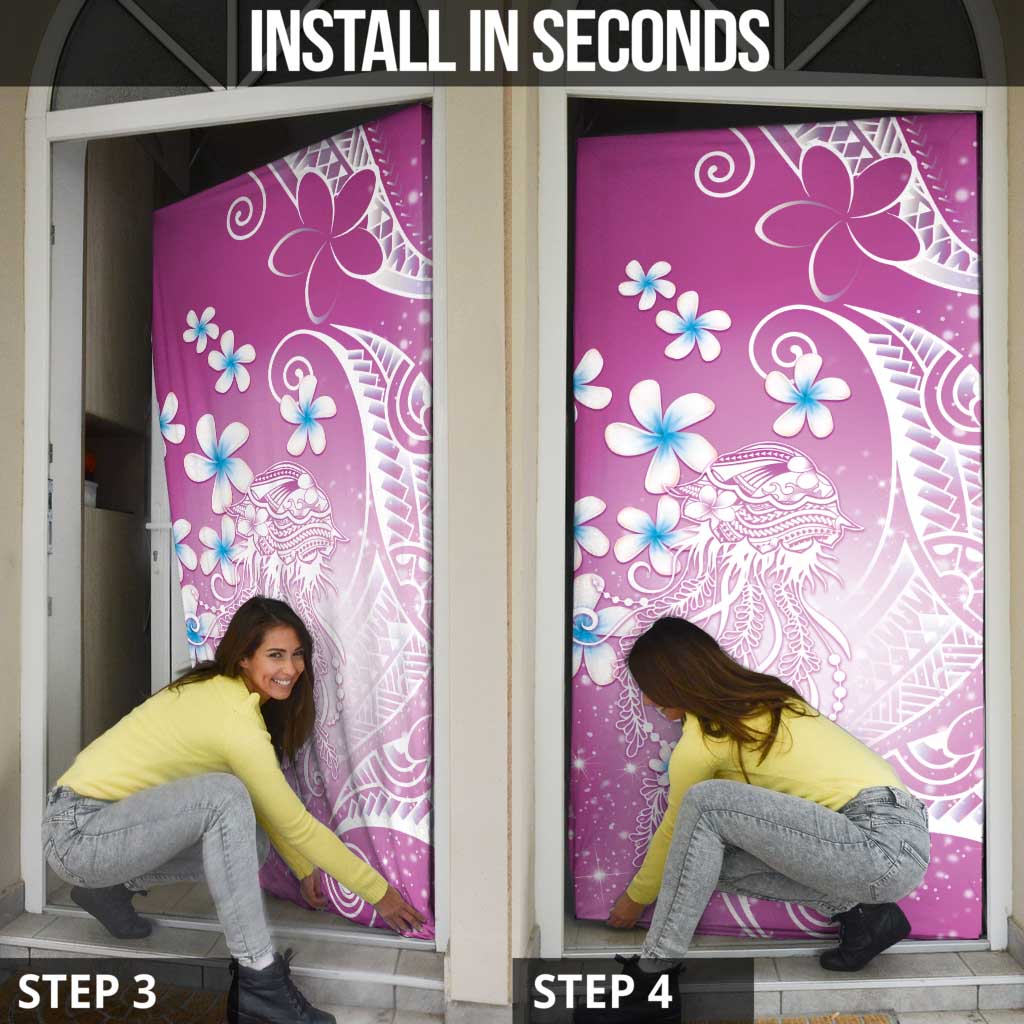 Polynesian Jellyfish Door Cover With Plumeria Pink