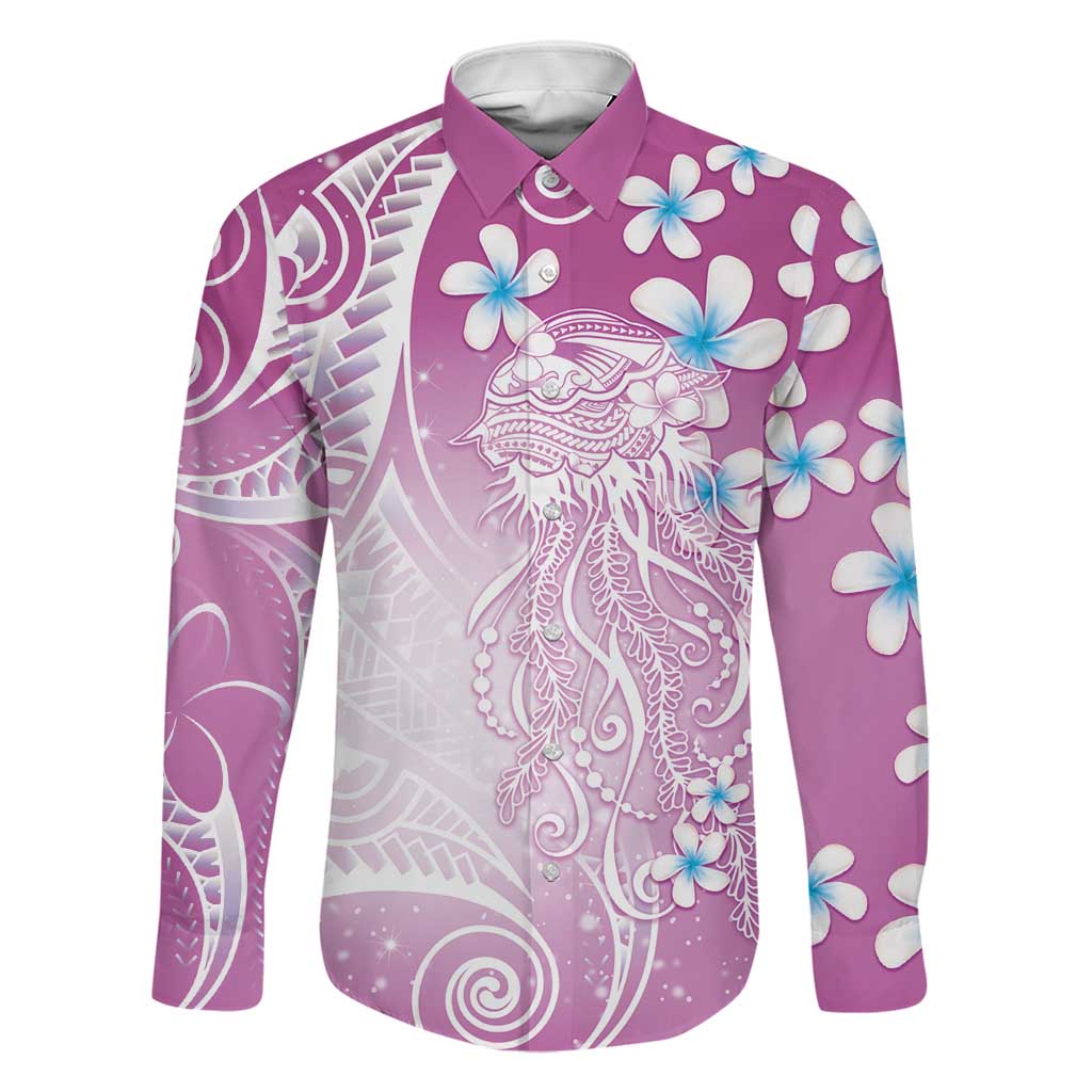 Polynesian Jellyfish Family Matching Mermaid Dress and Hawaiian Shirt With Plumeria Pink