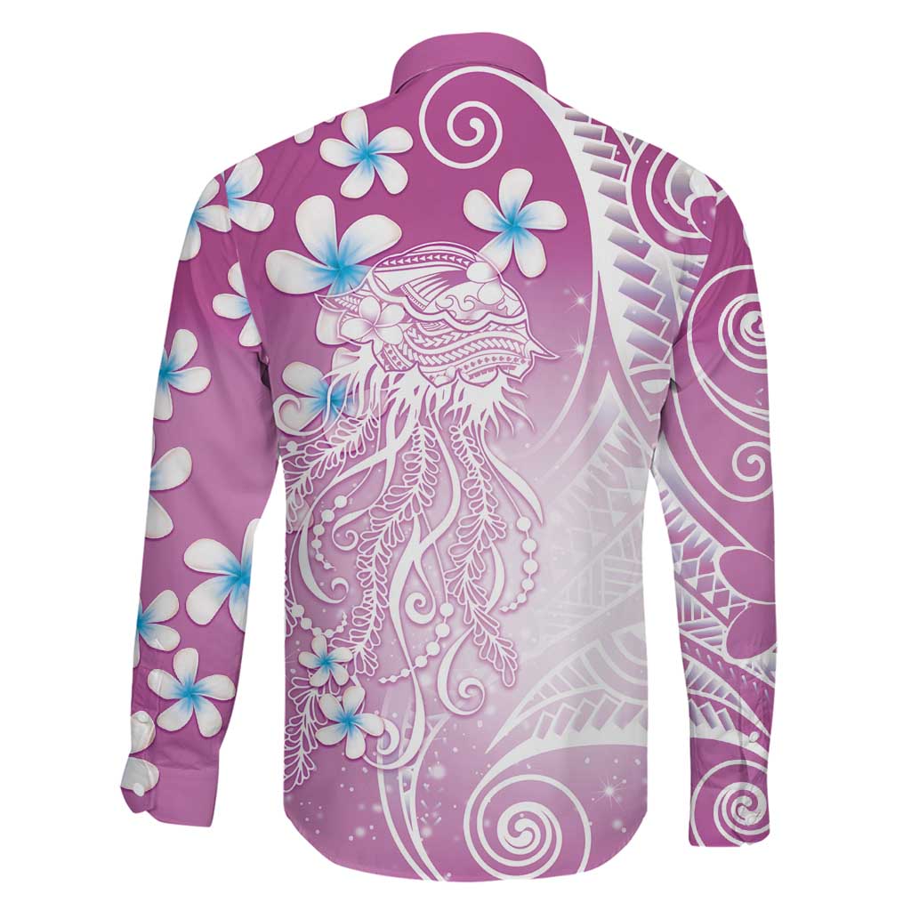 Polynesian Jellyfish Family Matching Short Sleeve Bodycon Dress and Hawaiian Shirt With Plumeria Pink