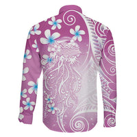 Polynesian Jellyfish Family Matching Summer Maxi Dress and Hawaiian Shirt With Plumeria Pink
