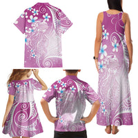 Polynesian Jellyfish Family Matching Tank Maxi Dress and Hawaiian Shirt With Plumeria Pink
