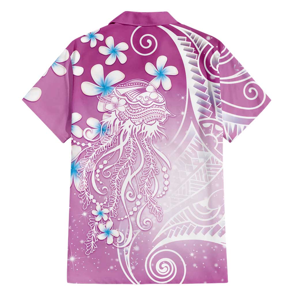 Polynesian Jellyfish Family Matching Tank Maxi Dress and Hawaiian Shirt With Plumeria Pink