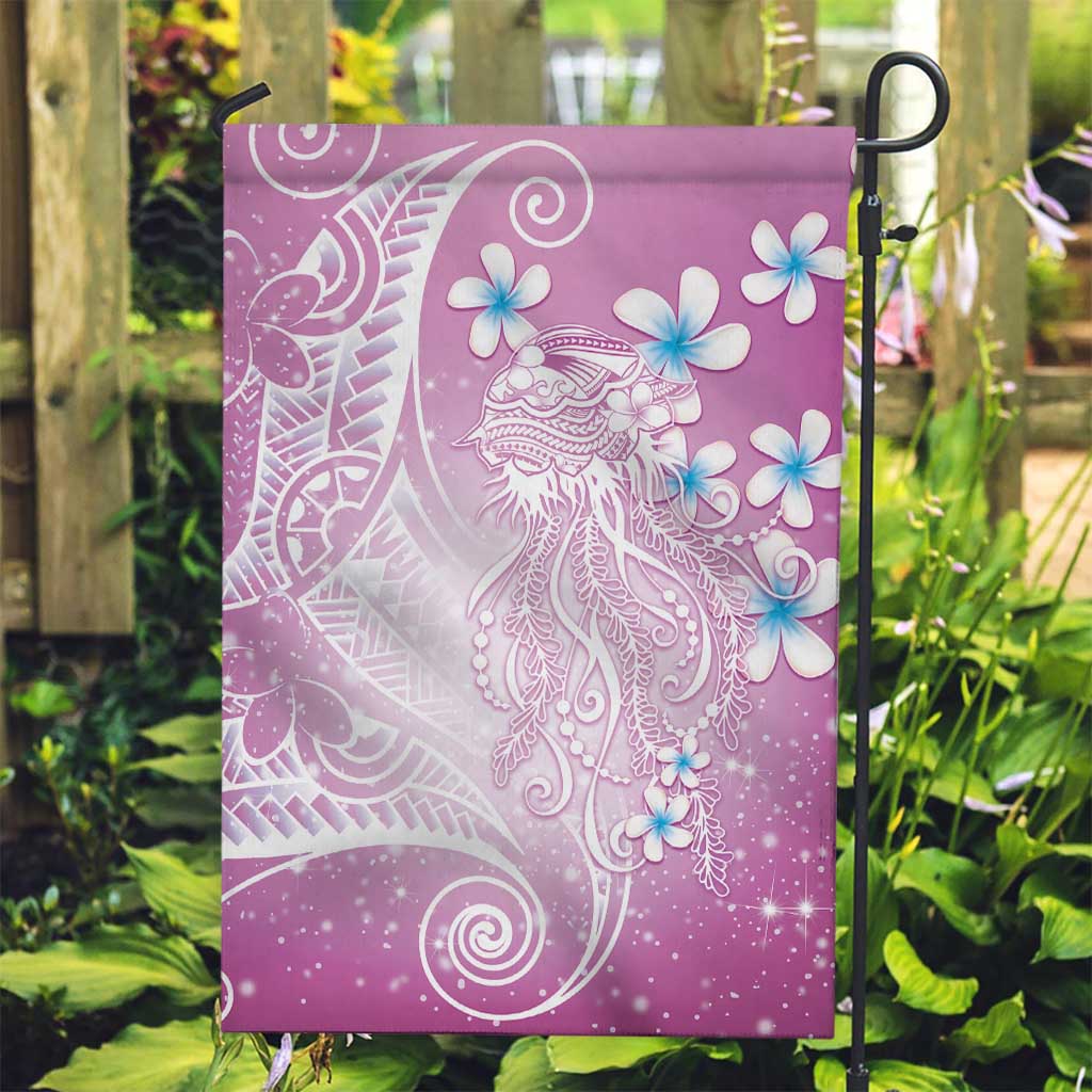 Polynesian Jellyfish Garden Flag With Plumeria Pink