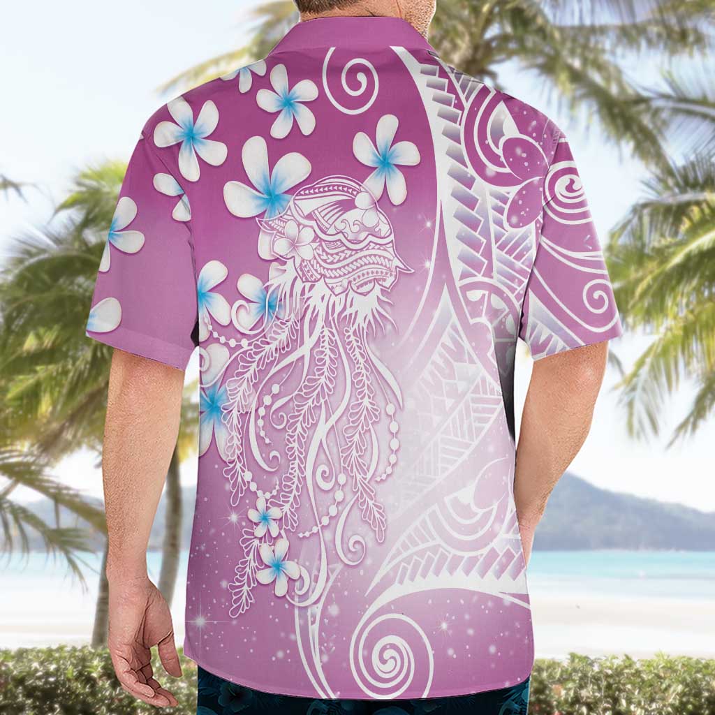 Polynesian Jellyfish Hawaiian Shirt With Plumeria Pink