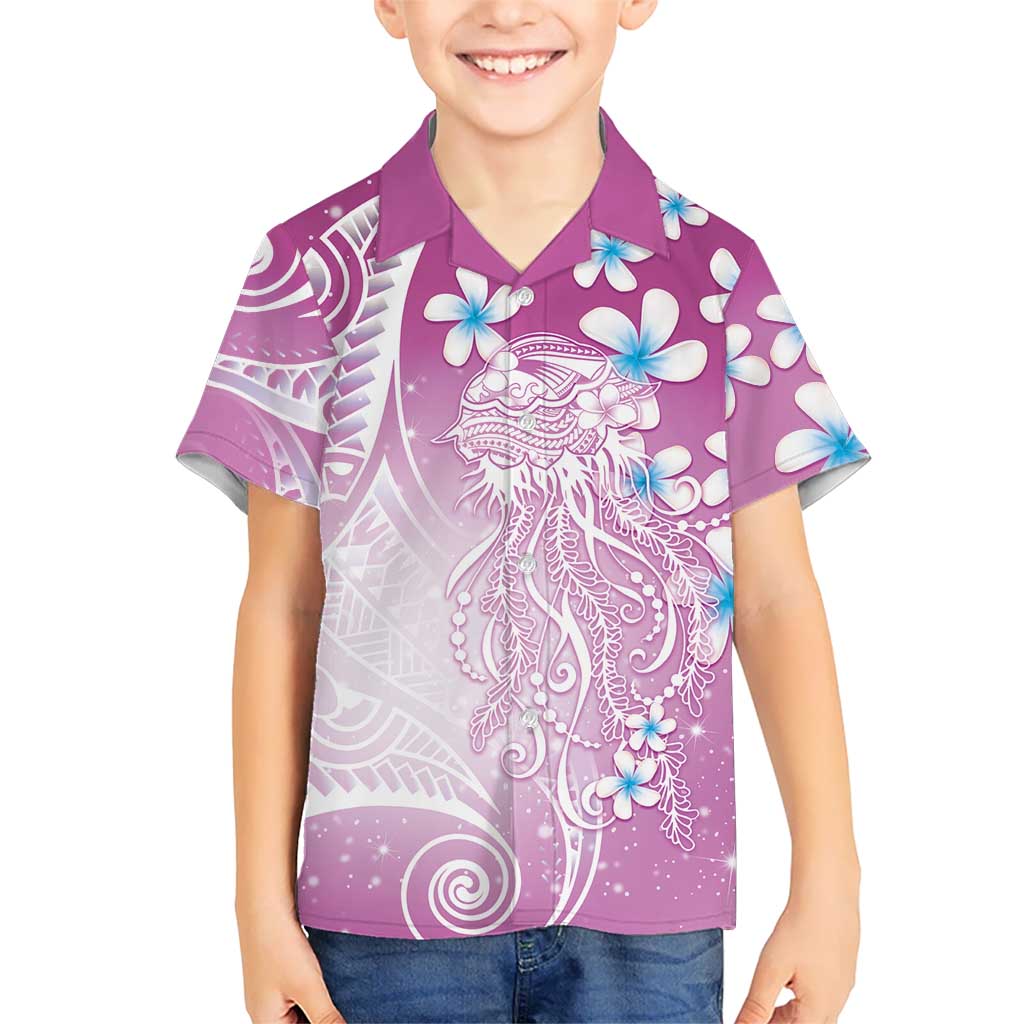 Polynesian Jellyfish Kid Hawaiian Shirt With Plumeria Pink
