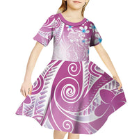Polynesian Jellyfish Kid Short Sleeve Dress With Plumeria Pink LT05 - Polynesian Pride