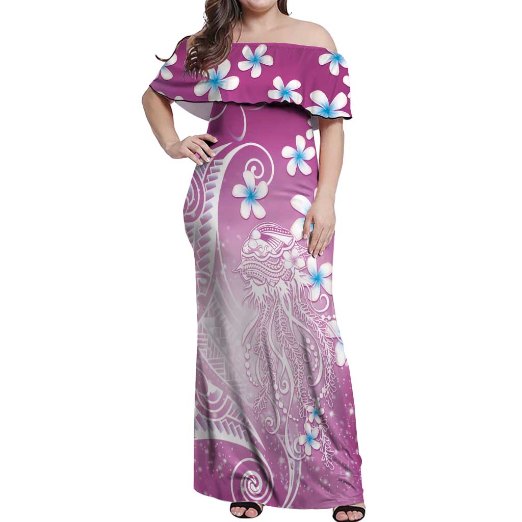 Polynesian Jellyfish Off Shoulder Maxi Dress With Plumeria Pink LT05 Women Pink - Polynesian Pride
