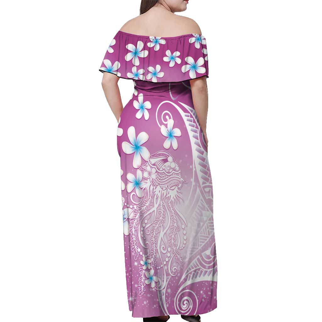 Polynesian Jellyfish Off Shoulder Maxi Dress With Plumeria Pink LT05 - Polynesian Pride