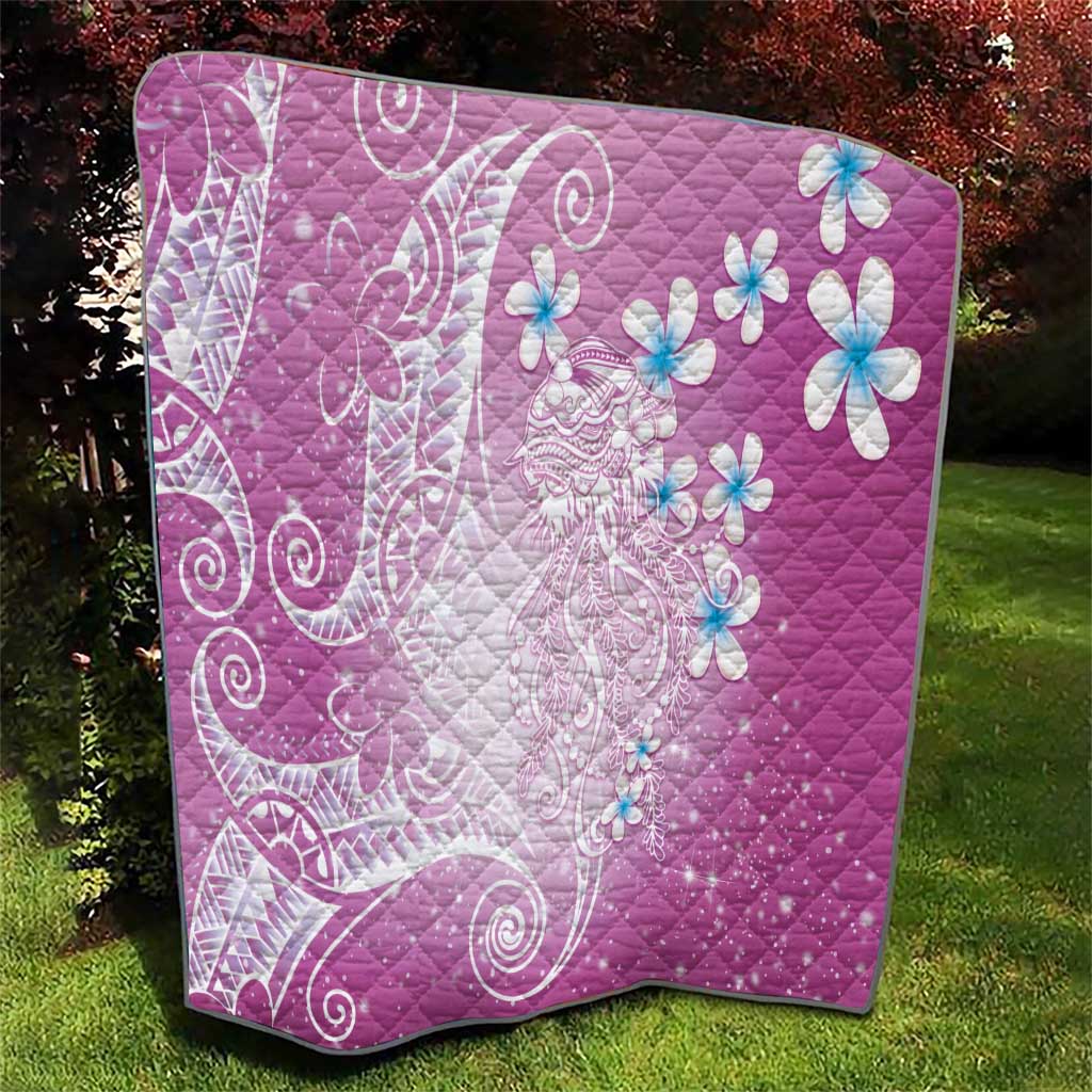 Polynesian Jellyfish Quilt With Plumeria Pink