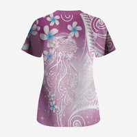 Polynesian Jellyfish Scrub Top With Plumeria Pink