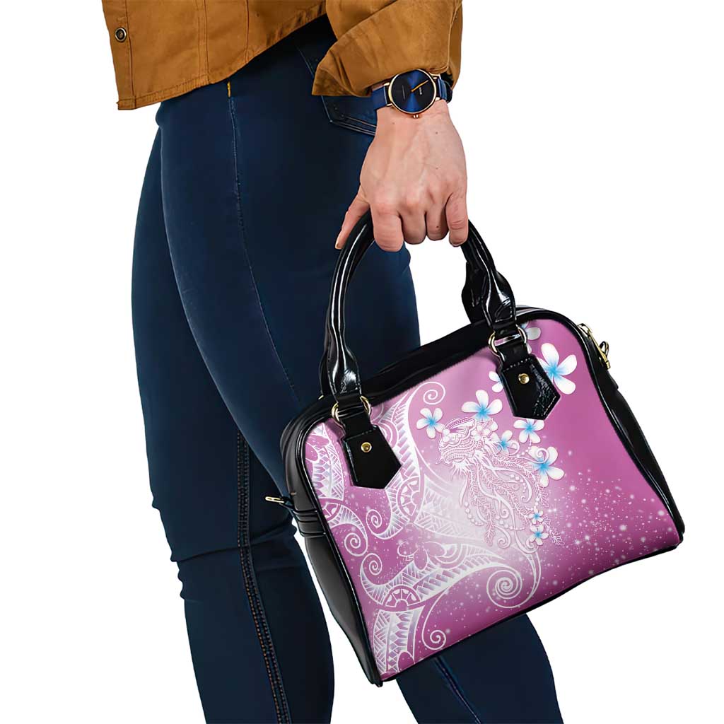 Polynesian Jellyfish Shoulder Handbag With Plumeria Pink