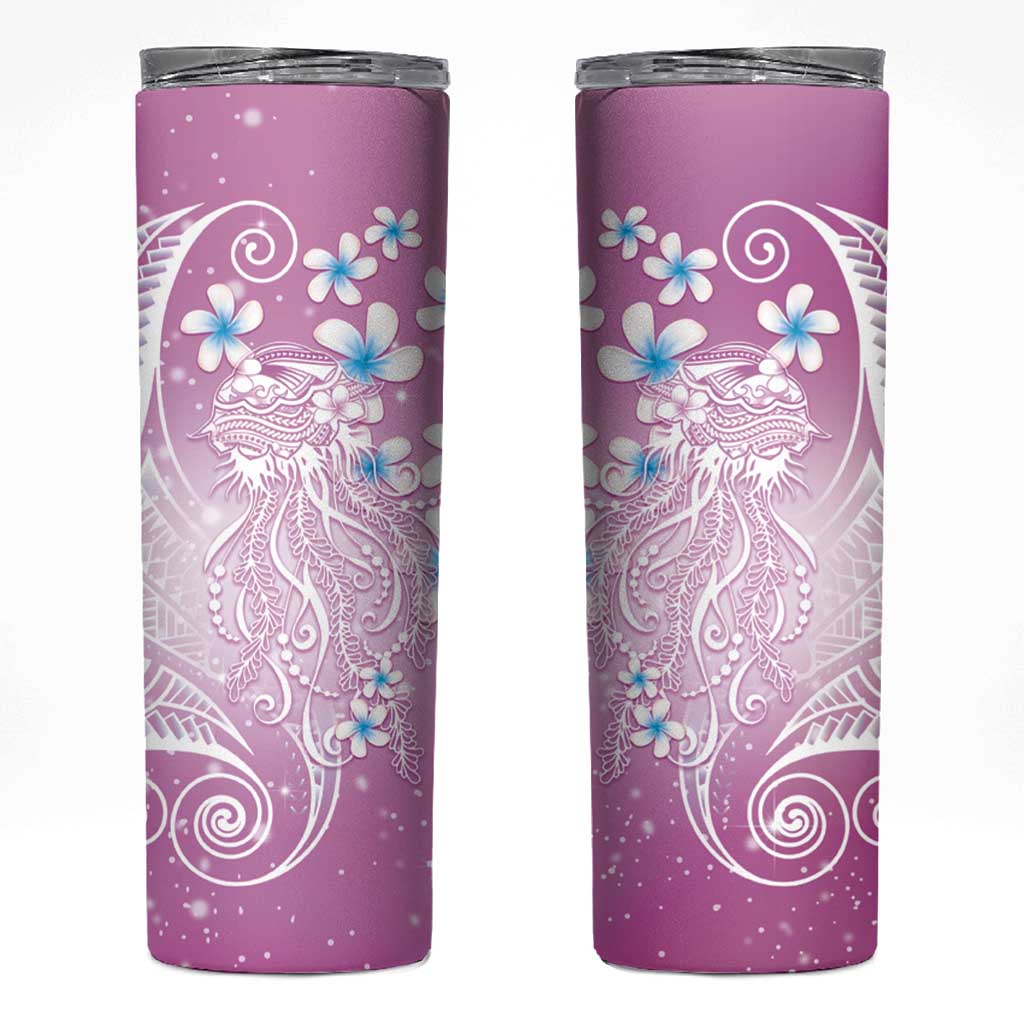 Polynesian Jellyfish Skinny Tumbler With Plumeria Pink