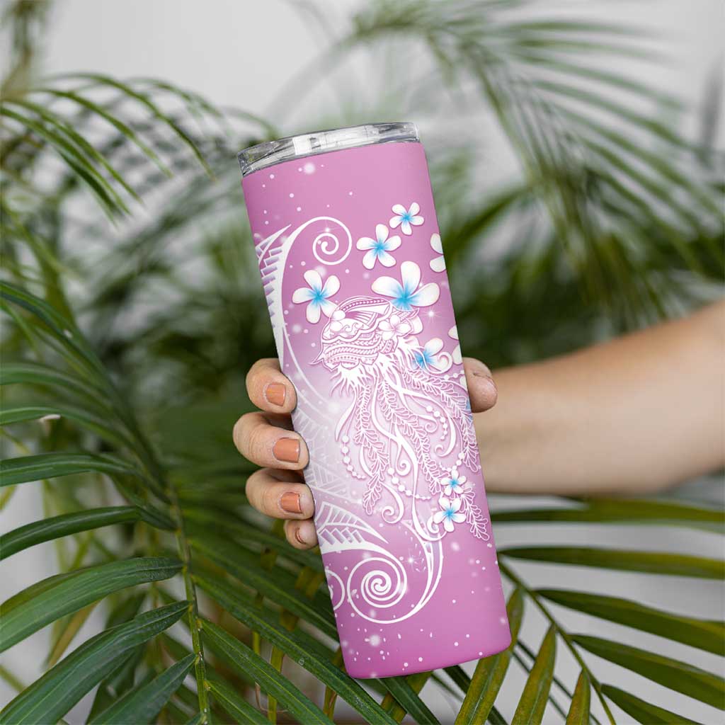 Polynesian Jellyfish Skinny Tumbler With Plumeria Pink