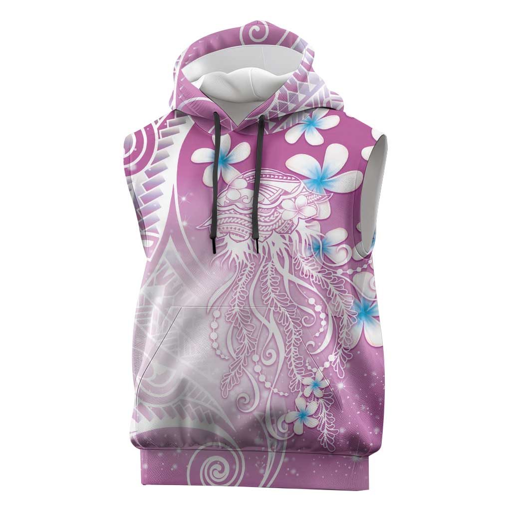Polynesian Jellyfish Sleeveless Hoodie With Plumeria Pink LT05 Pink - Polynesian Pride