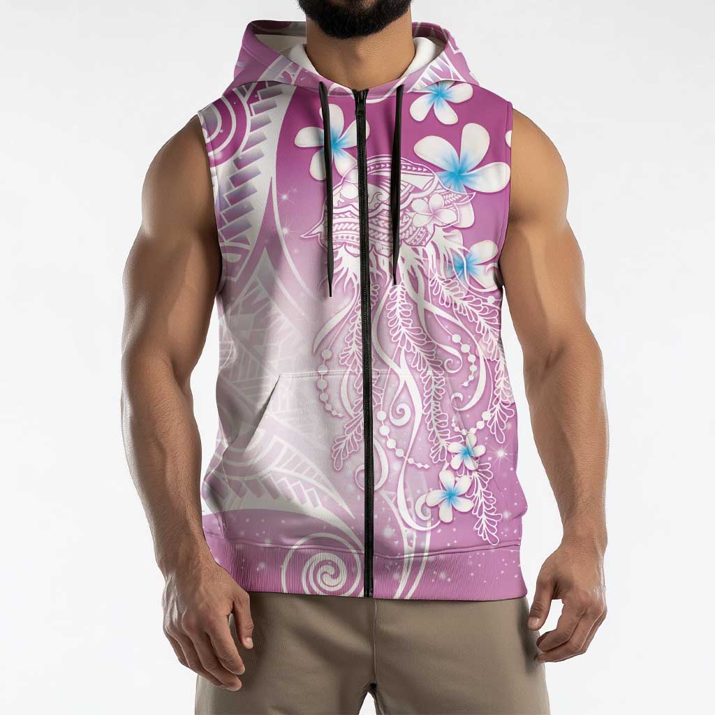 Polynesian Jellyfish Sleeveless Zip Hoodie With Plumeria Pink