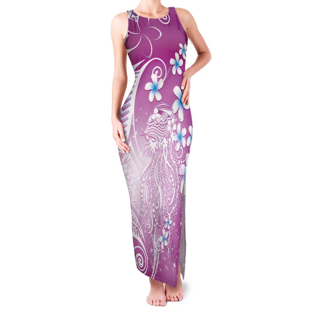 Polynesian Jellyfish Tank Maxi Dress With Plumeria Pink