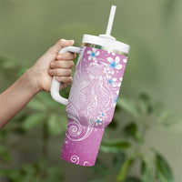 Polynesian Jellyfish Tumbler With Handle With Plumeria Pink