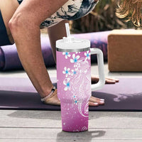 Polynesian Jellyfish Tumbler With Handle With Plumeria Pink