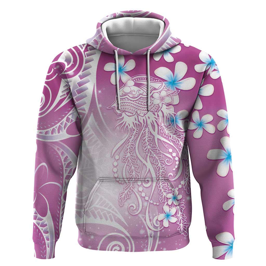 Polynesian Jellyfish Zip Hoodie With Plumeria Pink