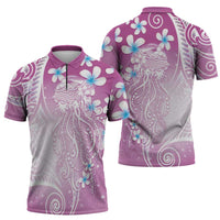 Polynesian Jellyfish Zipper Polo Shirt With Plumeria Pink LT05 - Polynesian Pride