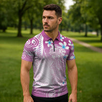 Polynesian Jellyfish Zipper Polo Shirt With Plumeria Pink LT05 - Polynesian Pride