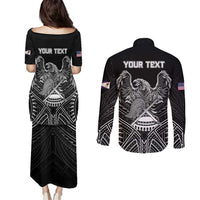 American Samoa Flag Day Couples Matching Puletasi and Long Sleeve Button Shirt Bald Eagle With Polynesian Pattern