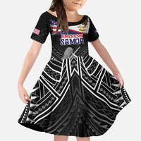 Personalised American Samoa Flag Day Family Matching Long Sleeve Bodycon Dress and Hawaiian Shirt Bald Eagle With Polynesian Pattern LT05 Daughter's Dress Black - Polynesian Pride