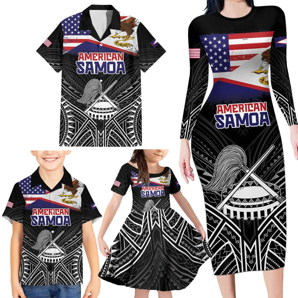 Personalised American Samoa Flag Day Family Matching Long Sleeve Bodycon Dress and Hawaiian Shirt Bald Eagle With Polynesian Pattern LT05 - Polynesian Pride