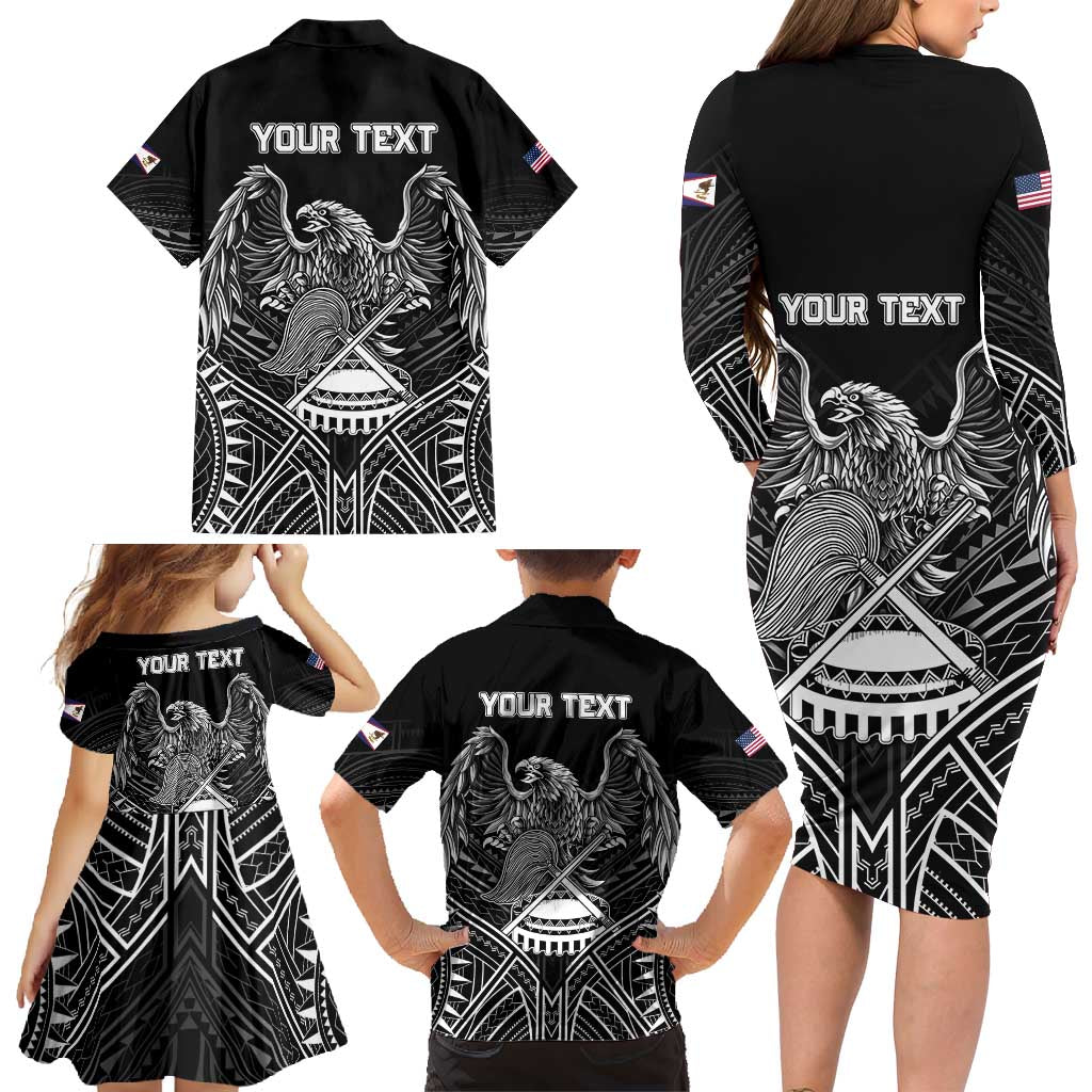 Personalised American Samoa Flag Day Family Matching Long Sleeve Bodycon Dress and Hawaiian Shirt Bald Eagle With Polynesian Pattern LT05 - Polynesian Pride