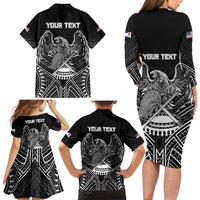 Personalised American Samoa Flag Day Family Matching Long Sleeve Bodycon Dress and Hawaiian Shirt Bald Eagle With Polynesian Pattern LT05 - Polynesian Pride